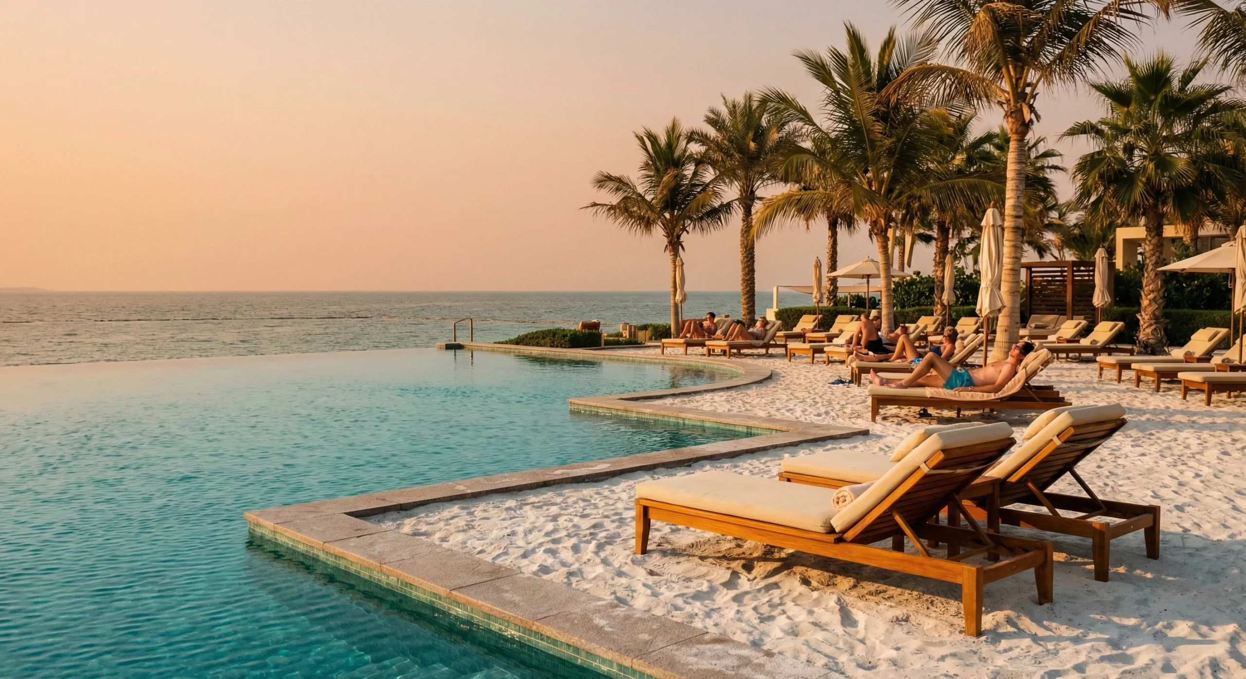 Resort pool and beach lifestyle on Al Marjan Island