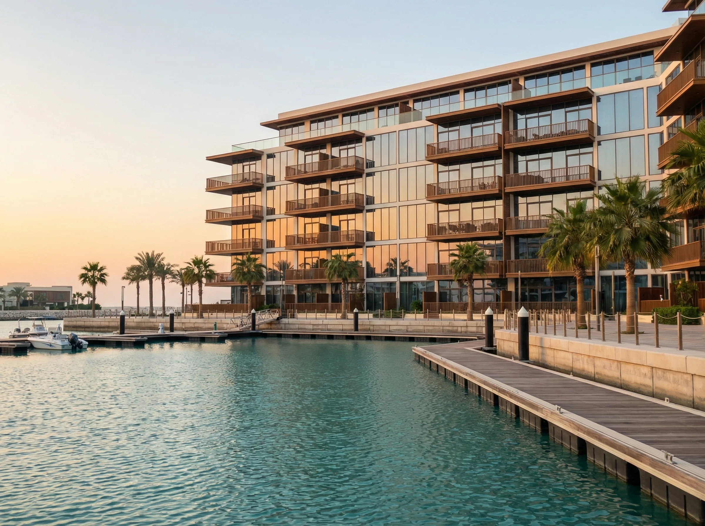 Waterfront residence and lagoon boardwalk in Mina Al Arab